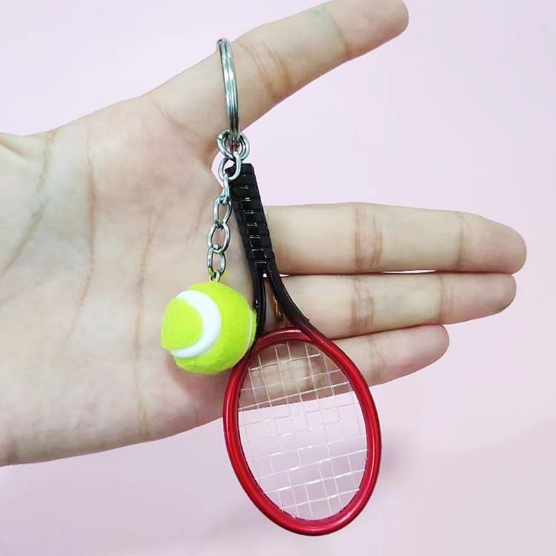 Tennis Keychain Pendant Wholesale Sports Tennis Racket Keychain New Simulation Craft Tennis Keychain Gift