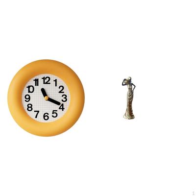 Silent Contemporary Wood Wall Clock And African Tribal Lady Sculpture Ornament for Bedroom Kitchen