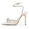 Women Shoes Designer Butterfly-knot Crystal Buckle Strap Pumps Street Style Elegant Thin High Heels for Women Stripper Prom Shoe