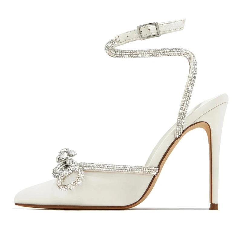 Women Shoes Designer Butterfly-knot Crystal Buckle Strap Pumps Street Style Elegant Thin High Heels for Women Stripper Prom Shoe