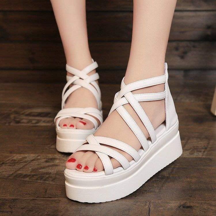 

2025 Summer Graffiti Criss-Cross Strap Platform Wedge Sandals - Women s Peep Toe Roman Style with Height Boost 39