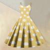 Women Sleeveless Polka Dot Print Dress Round Neck Vintage Style Fit Flare Midi Dress with Double Straps