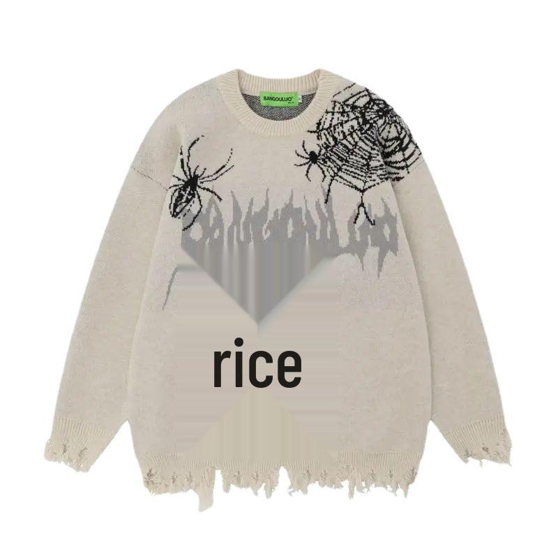 INS Unisex College Sweater - Autumn/Winter Hip-Hop Style with Spider Web Design