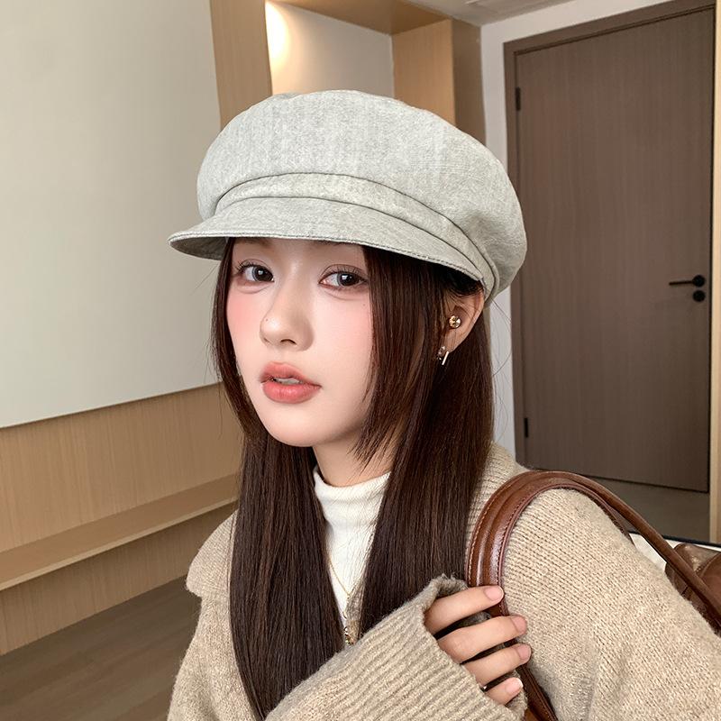 

Простая беретка из хлопка и льна для женщин, большой окружности головы, шляпа художника, повседневная, универсальная, подчеркивающая лицо, маленькая восьмиугольная шляпа, модная one size