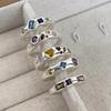 Irregular Texture Retro Inlay Colored Gemstone Silver Color Rings for Women Engaement Wedding Aesthetic Rings Jewelry Girls Gift