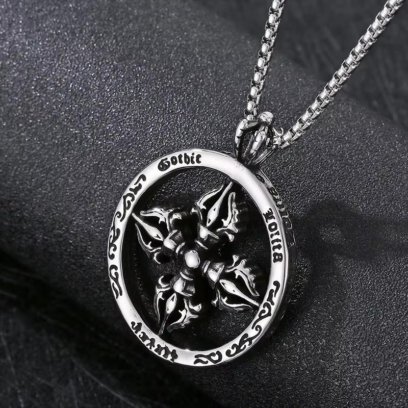 Hip Hop Stainless Steel Crown Cross Pendant Necklace Men's Women's Gothic Demon Subduing Pestle 60cm Necklace Gold Color Jewelry