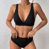 Jednodílné plavky s malým důlkem a vysokým výstřihem do V Dámské sexy plavky dámské žebrované dvoudílné plážové plavky