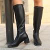 Fashion 2025 Thick Heels Knee High Boots for Women Fashion Pu Leather Long Black Boots Woman Back Zipper Autumn Winter Botas Mujer 35-42