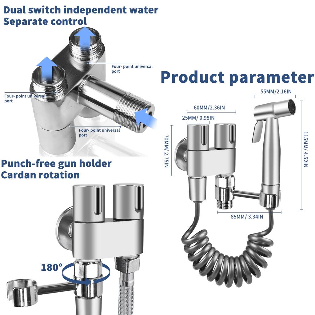 Toilet Handheld Bidet Sprayer Set Stainless Steel Spray Gun For Bathroom Shower Cleaning Personal Hygiene Accessories