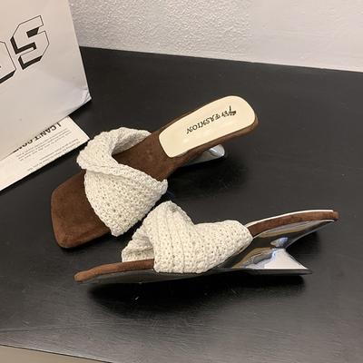Fashion Weave Mid Heels Women Slippers New Fashion Casual Wedges Shoes 2025 Summer Elegant Sandals Cozy Pumps Dress Sandalias De Mujer
