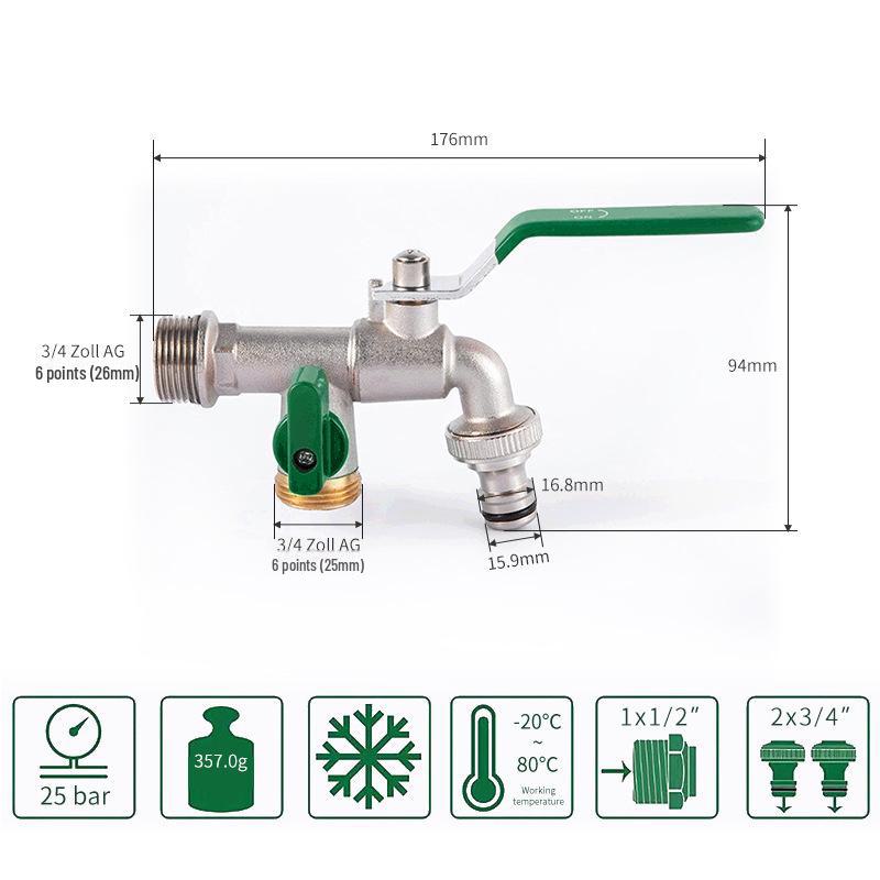 Outdoor Double-Control Brass Faucet for Kitchen and Garden