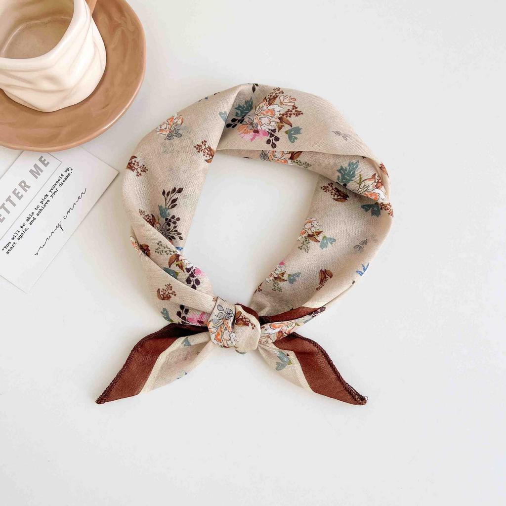 [18 cotton and linen] French high-end bag head small square scarf women's seaside photo silk scarf spring and autumn decorative versatile scarf