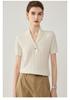 Kochi Women's V-Neck Plaid Knit Short-Sleeve Top - 2026 Summer Collection, High-End Casual Style with Lapel