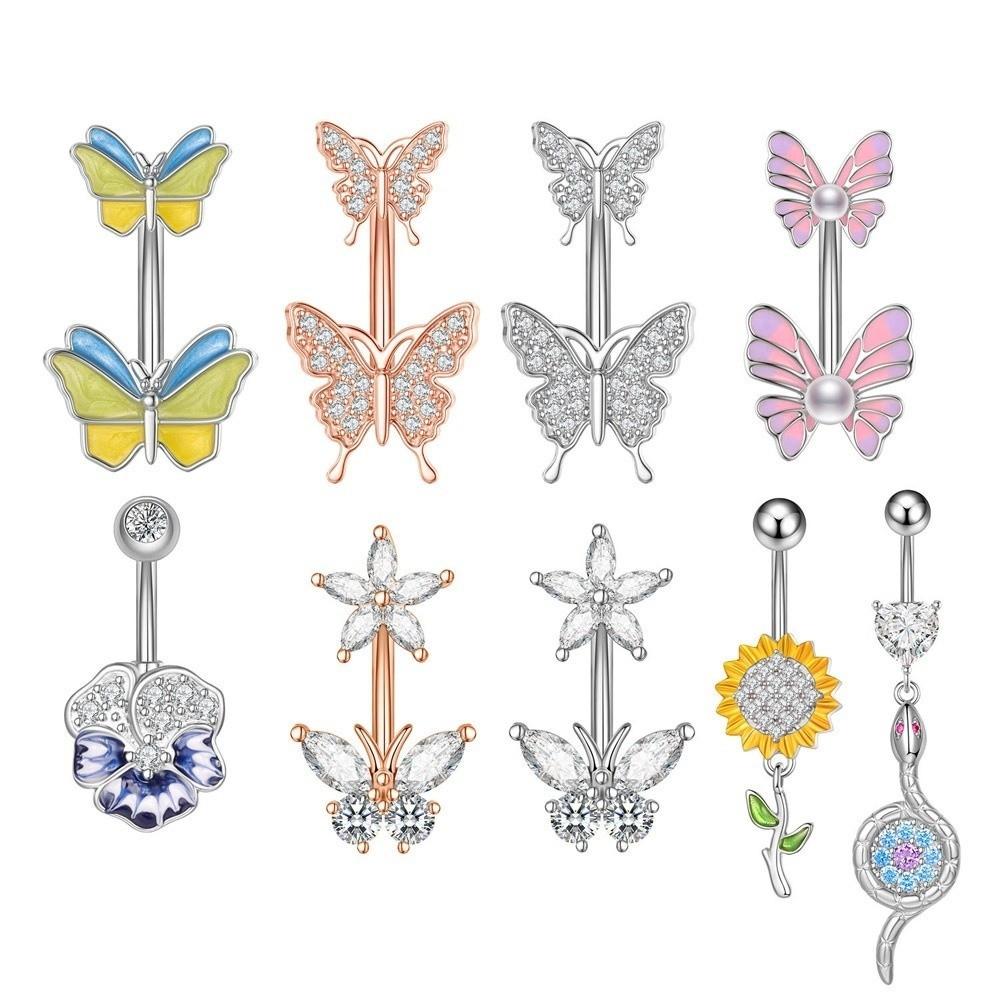 Butterfly Body Piercing Jewelry Sunflower Heart Belly Button Ring  Party Decoration