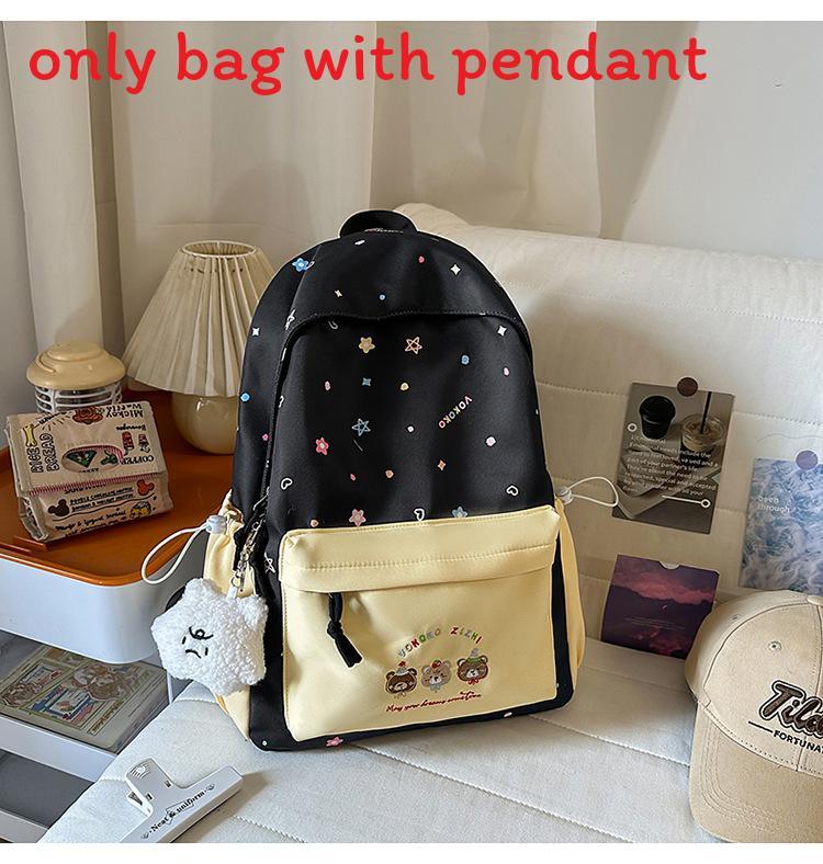 

Youthful Star Pattern Shoulder Backpack With Embroidery For School Students Black Pendant