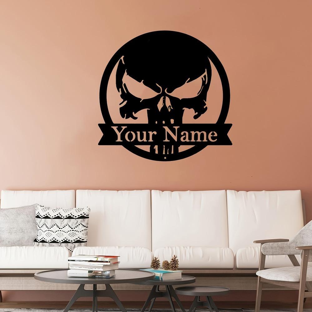 Custom Name Skull Metal Sign, Vintage Horror Wall Art, High-Temp Painted Skeleton Decor for Halloween & Gifts, No Power Needed