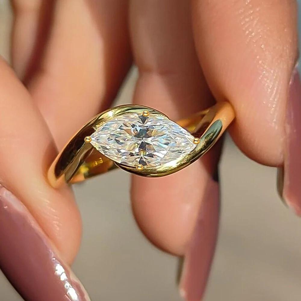 Высококачественное кольцо с цирконием огранки «Маркиз» AAAA - Золотое помолвочное кольцо-солитер - Элегантное кольцо-обещание для женщин 8 золотой