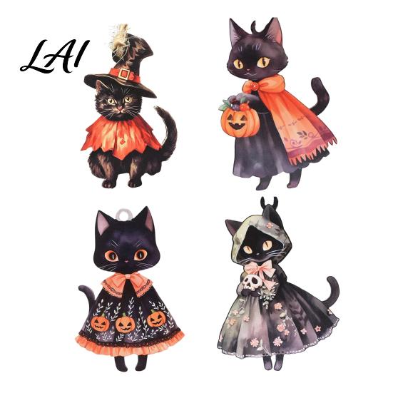 Cute Halloween Pumpkin Cat Sign Witch Wooden Hanging Ornament Decorative Pendant Black Window Ornament Holiday Party Favors for Tree And Decor