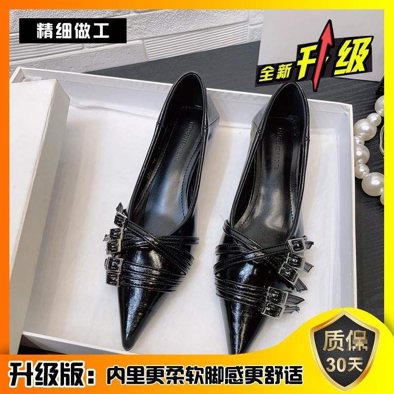 European and American style pointed head shallow mouth buckle thin belt kitten heel single shoes women's autumn 2025 shallow mouth low heel women's sh