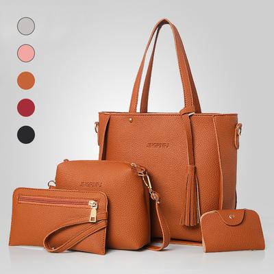 New Lychee Pattern Mother and Child Bag Four-piece Set Bucket Bag Fringed Shoulder Bag Handbag Women's Bag Large Bag Messenger Bag