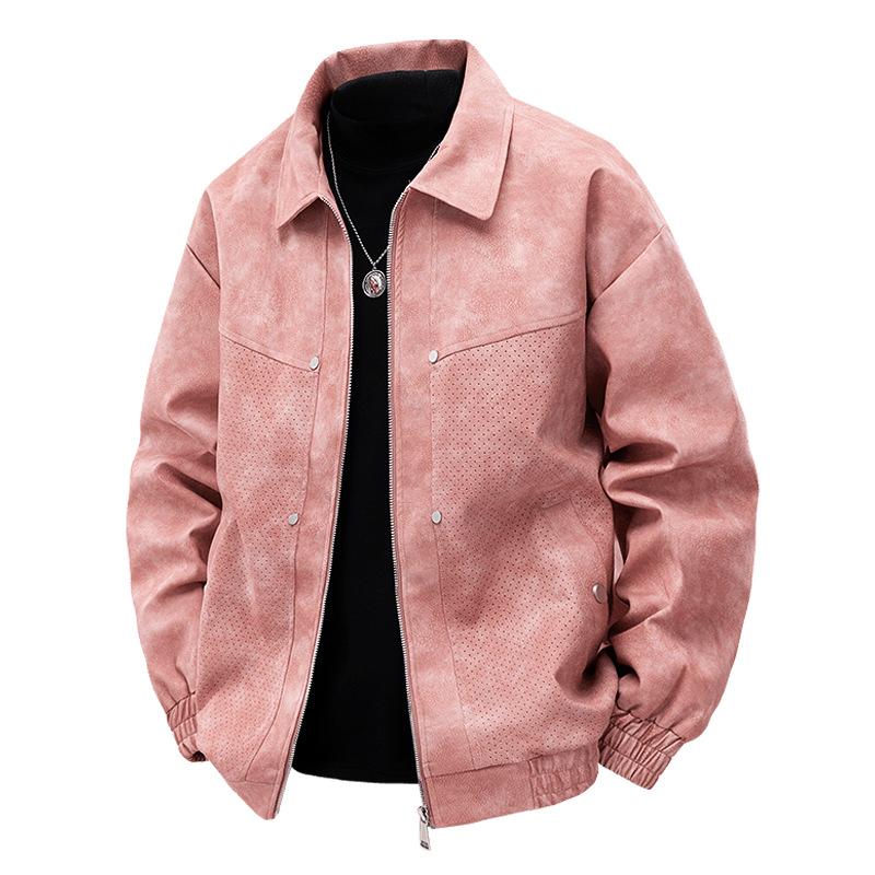 Cozy Up Men's Square Collar Motorcycle PU Leather Jacket Fat Plus Size Loose Casual Jacket