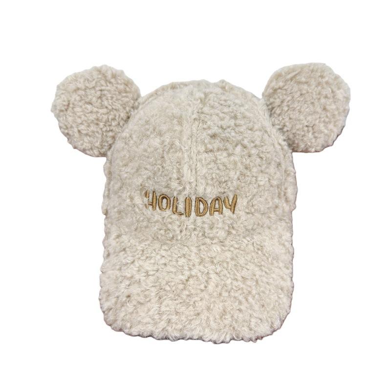 Cute bear ears lamb wool baseball cap women can wear autumn and winter thermal cap versatile to show their small face
