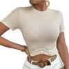 Damen Frühling Sommer Slim Rundhals Design Wellensaum Kurzarm T-Shirt