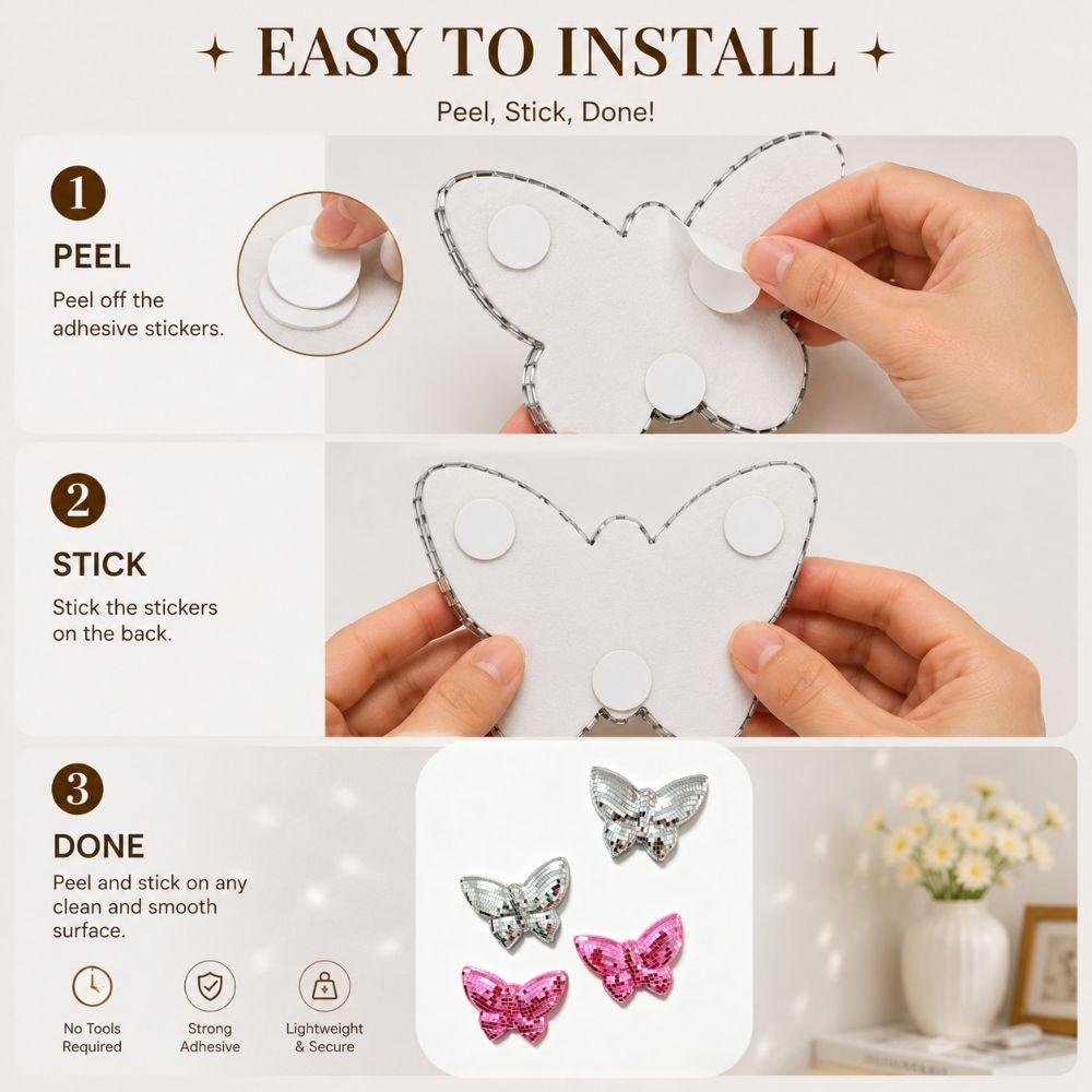 Reflective Surface Disco Mirror Ball 3D Butterfly Hemispherical Wall Decoration Party Supplies