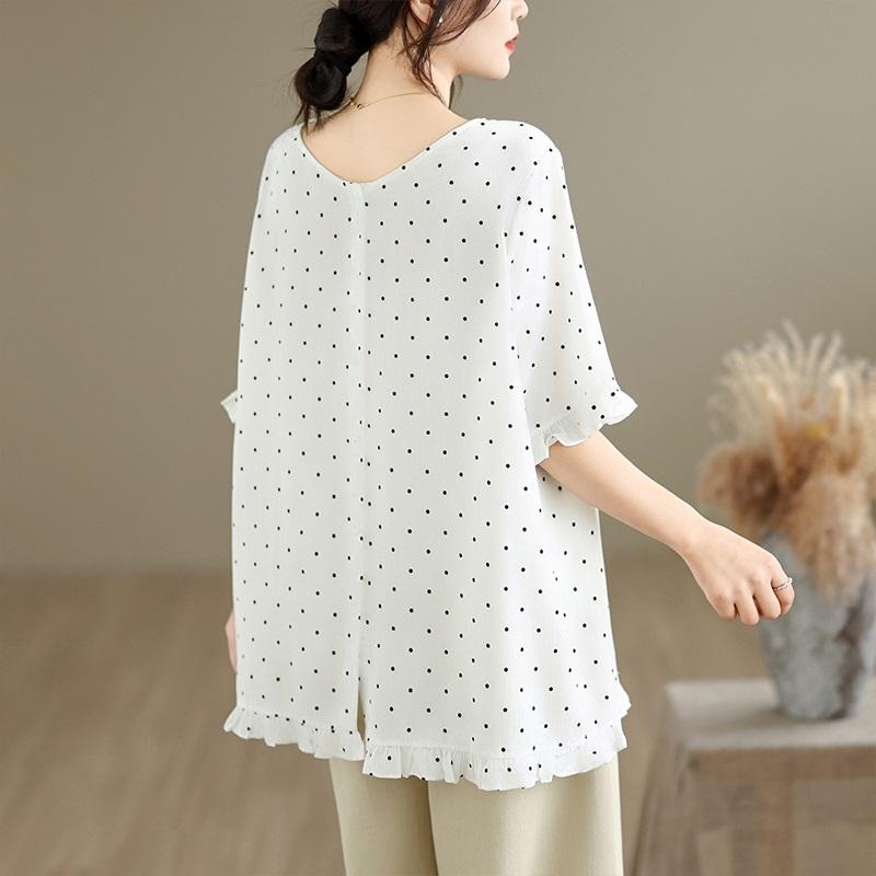Short sleeve Oversized vintage Polka Dot Casual loose t shirt tops Women summer t-shirt