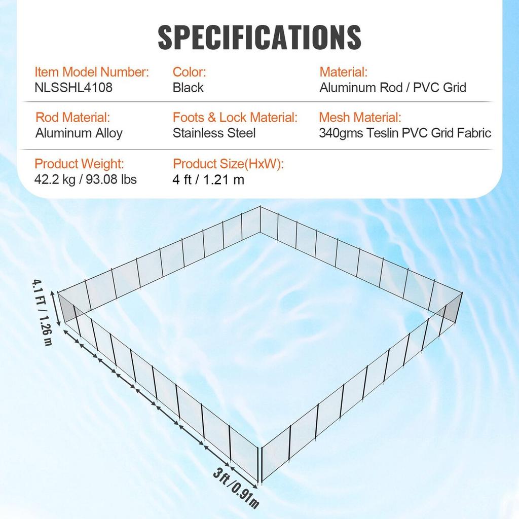 Pool Fence, 4 X 108 FT Pool Fences for Inground Pools, Removable Child Safety Pool Fencing, Easy DIY Installation Swimming Pool Fence, 340gms Teslin