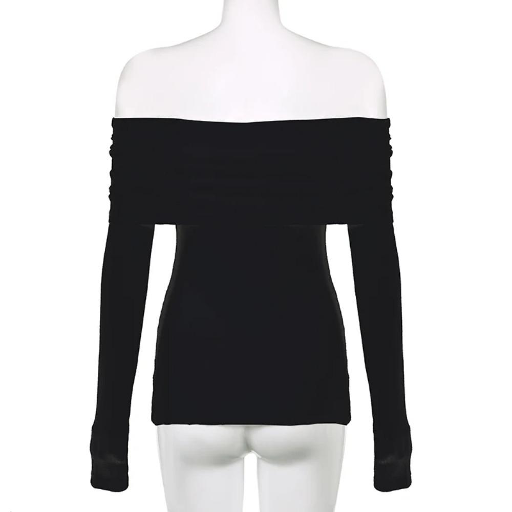 See Through Dark Printed T Shirt Casual Slash Neck Long Sleeve Tees Women Fashion Streetwear Ladies