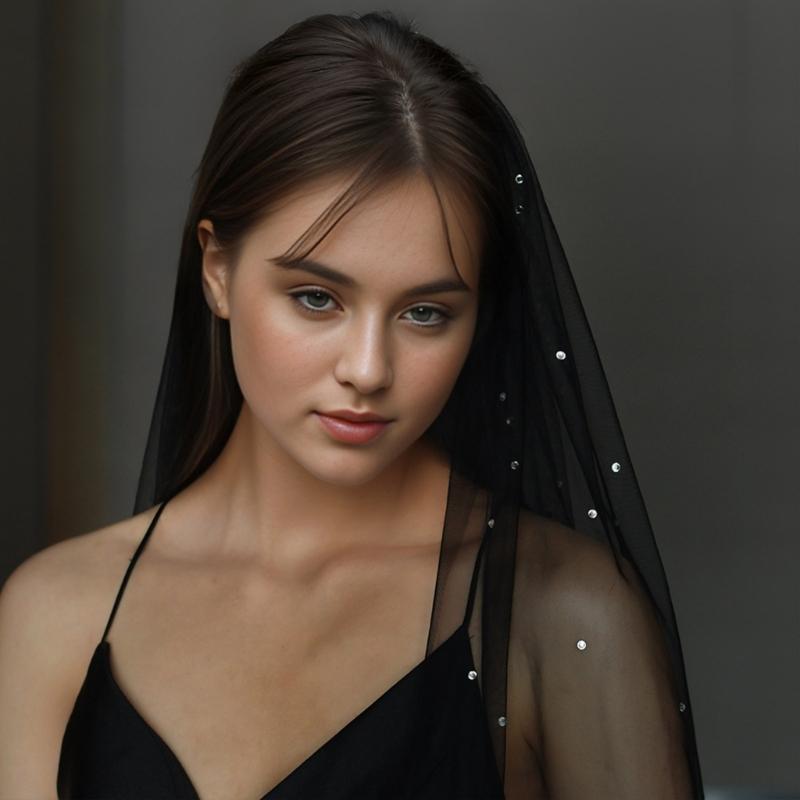 Elegant Black Bridal Veil With Rhinestones Embellishments Unique Headpieces Headwear For Weddings And Special Occasion
