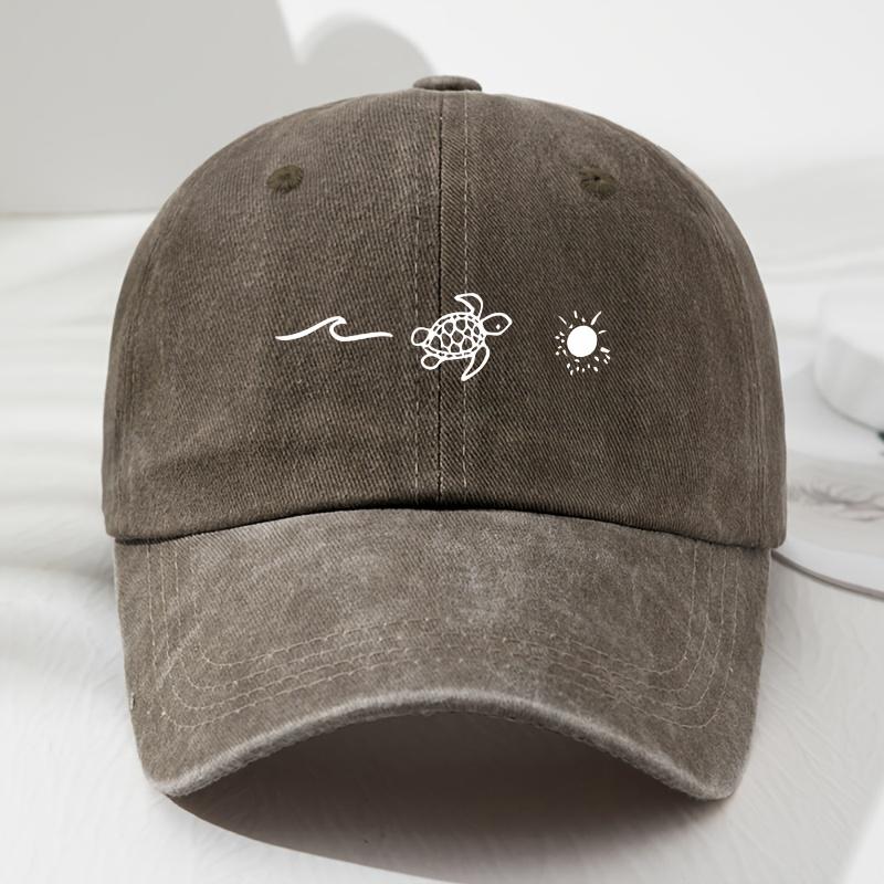 Baseballkappe mit Wellenschildkröten-Sonnenaufdruck, Retro-Stil für Damen und Herren, modischer Sonnenschutz für draußen und verstellbarer Sonnenschutz
