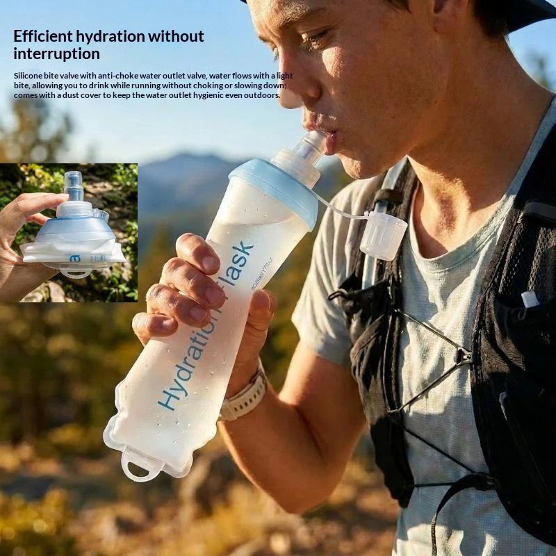 Foldable Soft Hydration Flask Food Grade BPA Free Leak Proof Nozzle Portable Squeezable Bottle for Hiking Running Marathon Sports