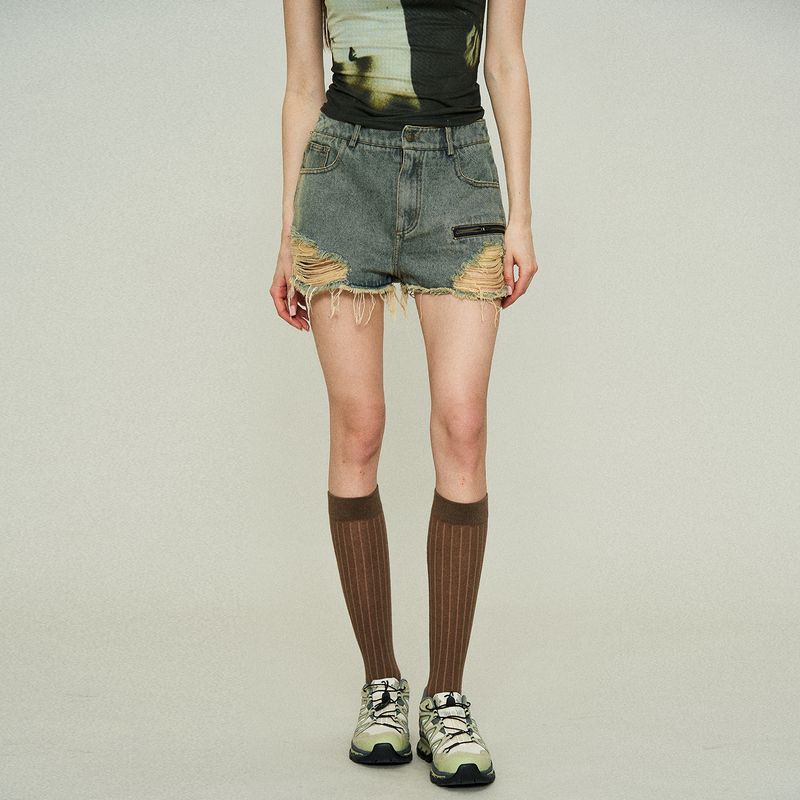 

Overdid American vintage Ripped Jeans Shorts Summer New Washed Distressed Frayed Wide Leg Hot Pants Women [Overdid] make old blue L