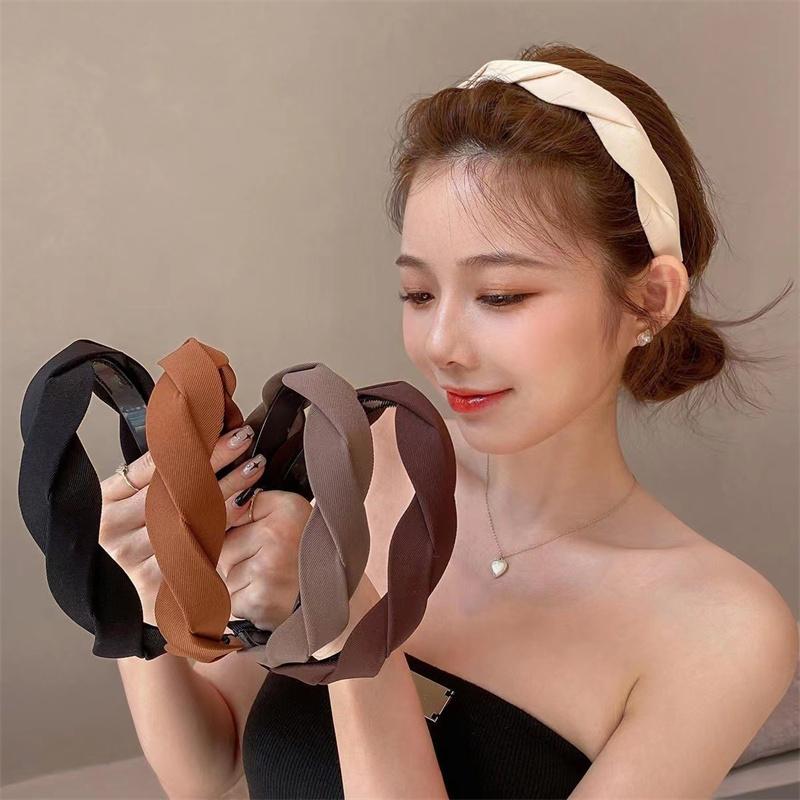 Women Headpiece Braided Twill Cloth Headband for Lady Girls Shopping Face Wash Head Hoop Non Slip Teethed Hairband for Her