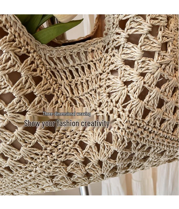 Summer Straw Woven Beach Tote - Fashionable Single Shoulder Handwoven Bag.
