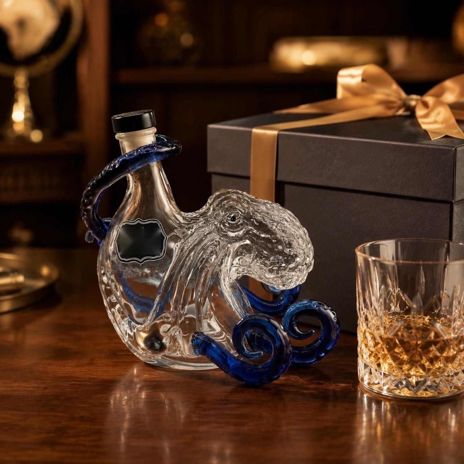 Glass Octopus Whiskey Decanter with Tentacle Handle Unique Nautical Design Handcrafted Beverage Bottle for Spirits Display and Storage One Size