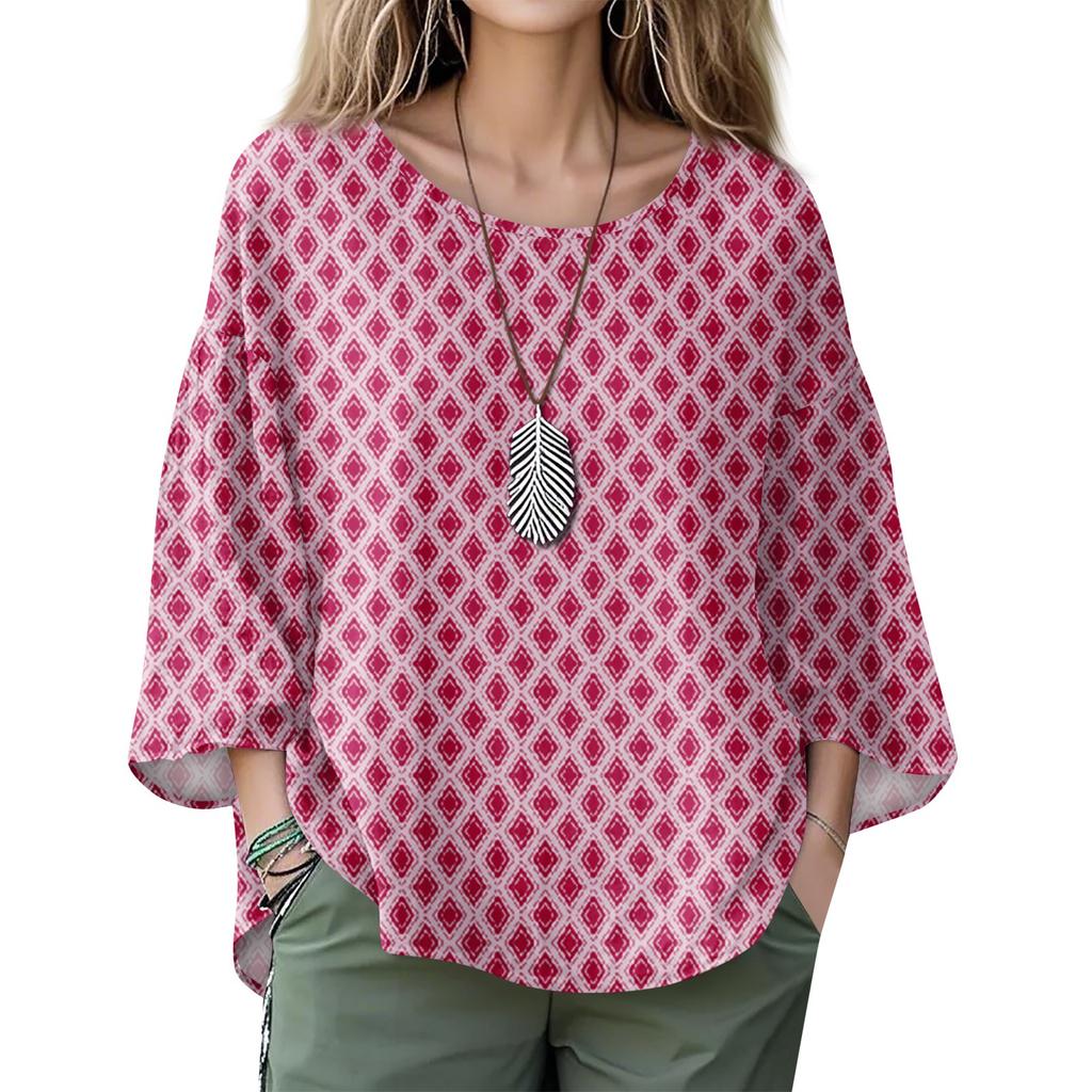 Summer Tops For Women Cute O Neck 3/4 Sleeve Blouses Floral Print Top Casual Shirts