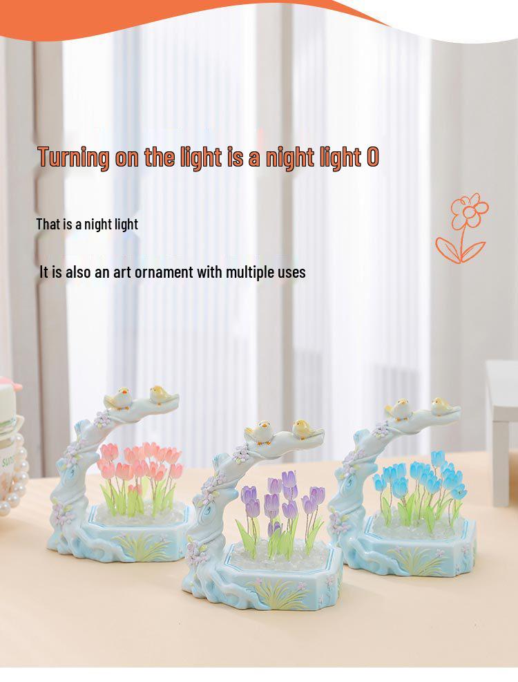 Tulip Handmade Resin Night Light: Creative DIY Ornament for Festivals and Desktop Decor