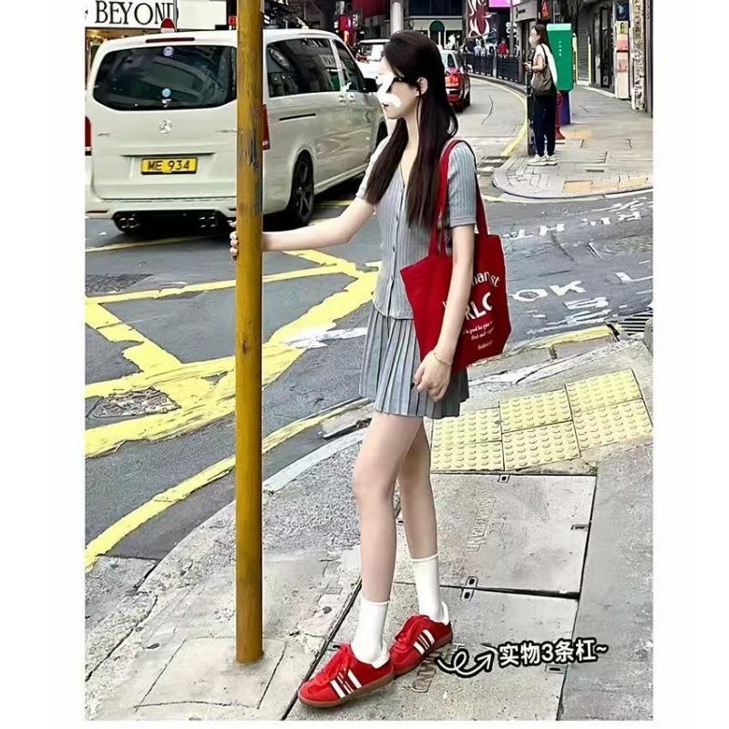 Retro style shoes striped lace-up casual women's shoes versatile leather splicing