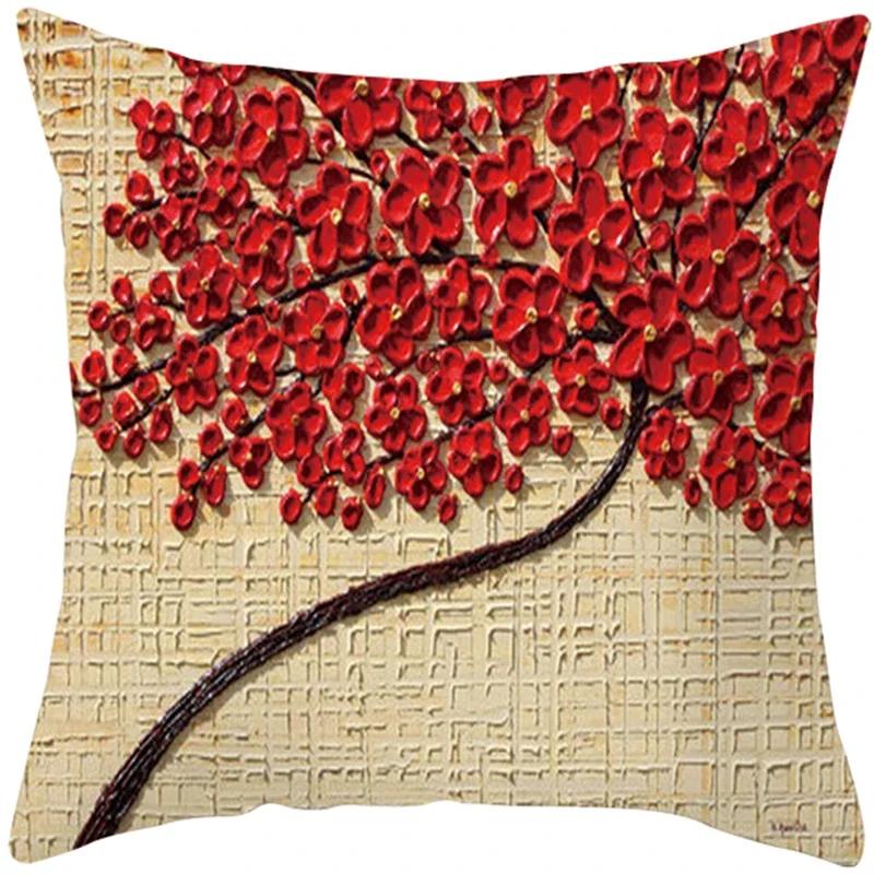 Oil Painting Tree Cushion Cover for Sofa Livingroom Pillow Case Home Decoration % Polyester Vintage Throw Pillow Cover