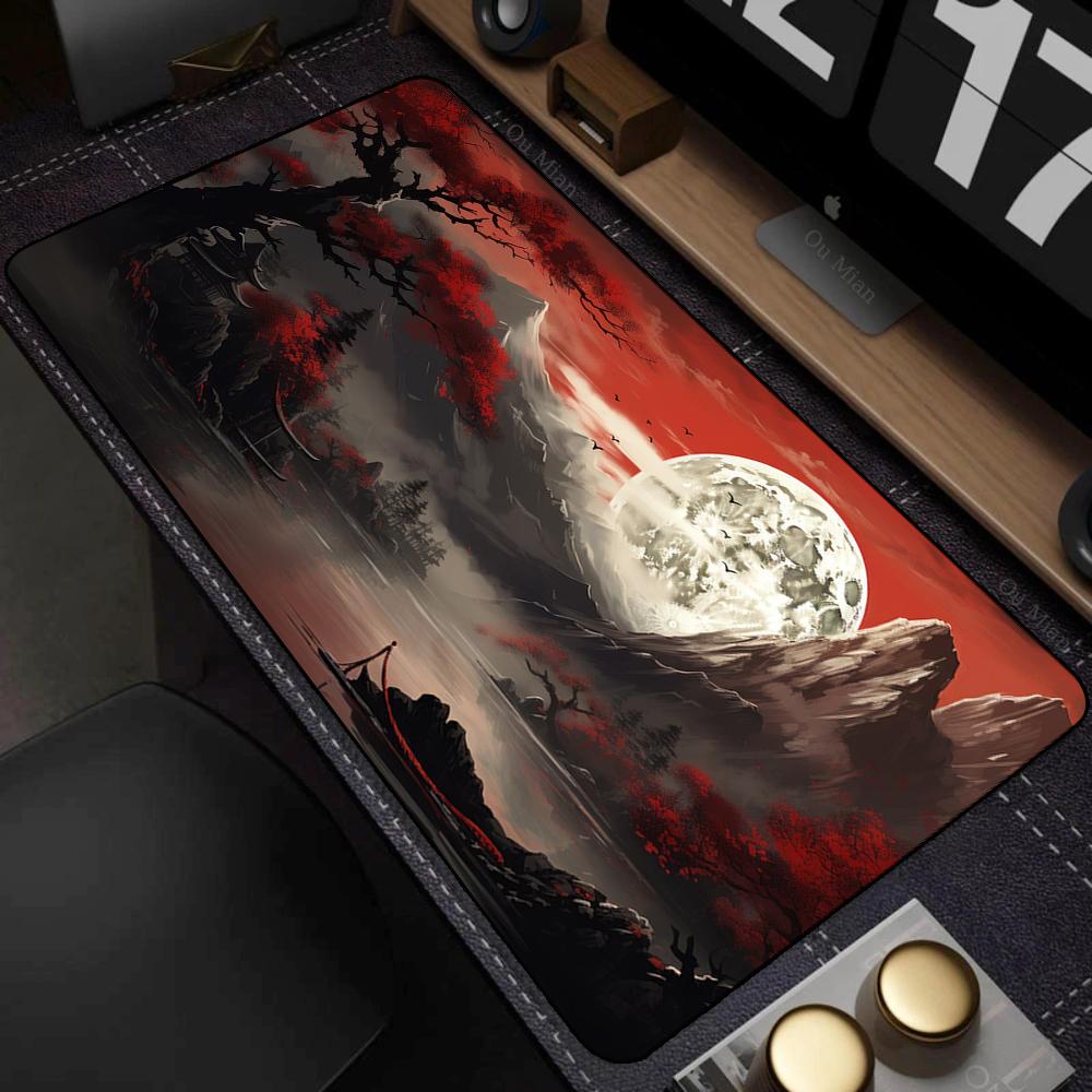 Mystical Glowing Blue Underwater Cave Landscape Oversized Nonslip Gaming Desk Mouse Pad