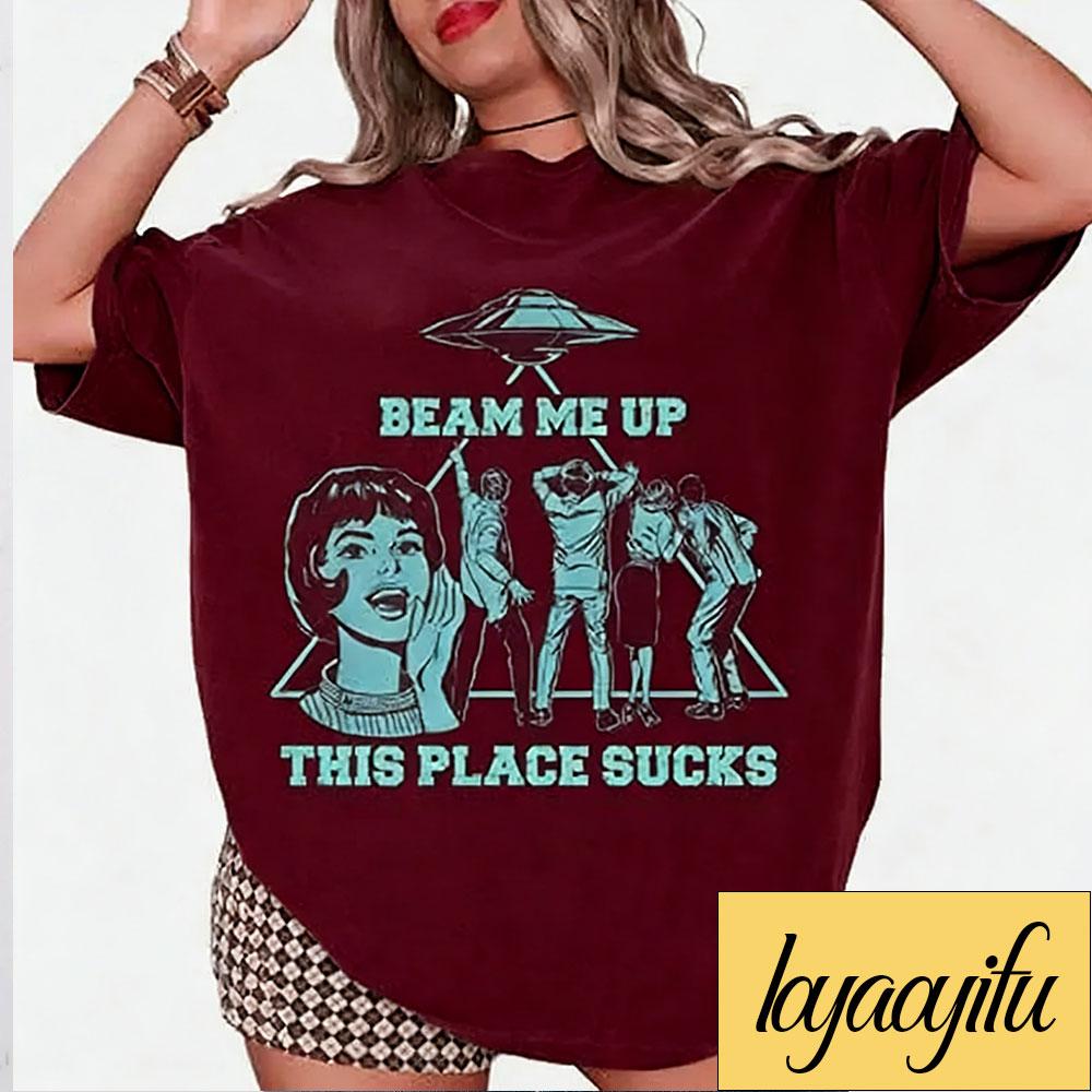 Funny Beam Me Up UFO Graphic Shirt Alien Abduction Tee Graphic T Shirts Yk Top Women Clothes Aesthetic Tee Cotton Shirts