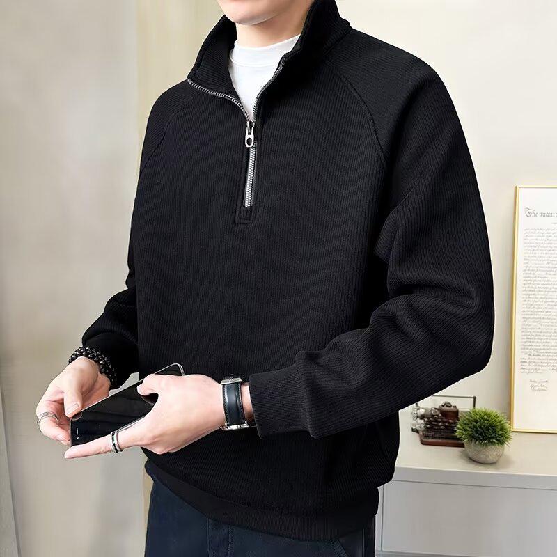 Men's 2024 Spring/Autumn Thickened Pullover Half-Zip Stand Collar Sweatshirt
