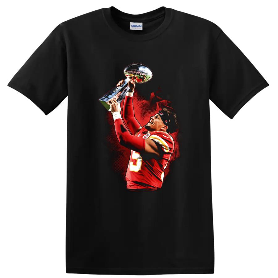 Patrick Mahomes T Shirt Kansas City Chiefs Football Trophy Celebration Tee