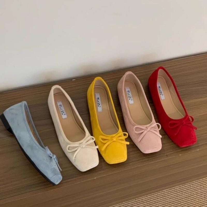 Fashion 2025 French Elegance New Season Suede Low Heel Ballet Flats Bow