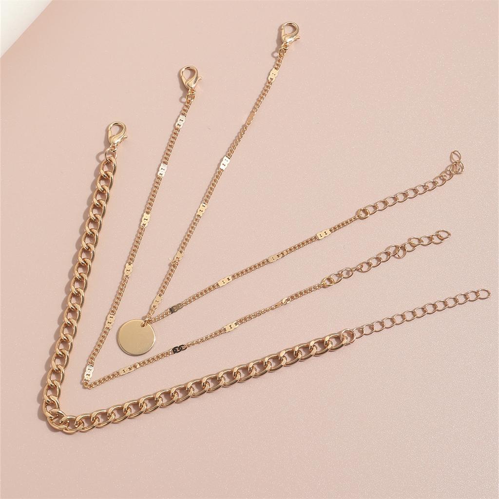 New simple disc anklet set, geometric anklet multi-layer stacked chain anklet 3-piece set