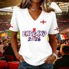 Damen Lässiger Pullover mit V-Ausschnitt und kurzen Ärmeln Fußball-Fan-T-Shirt mit England-Flaggen-Aufdruck Leicht Bequem