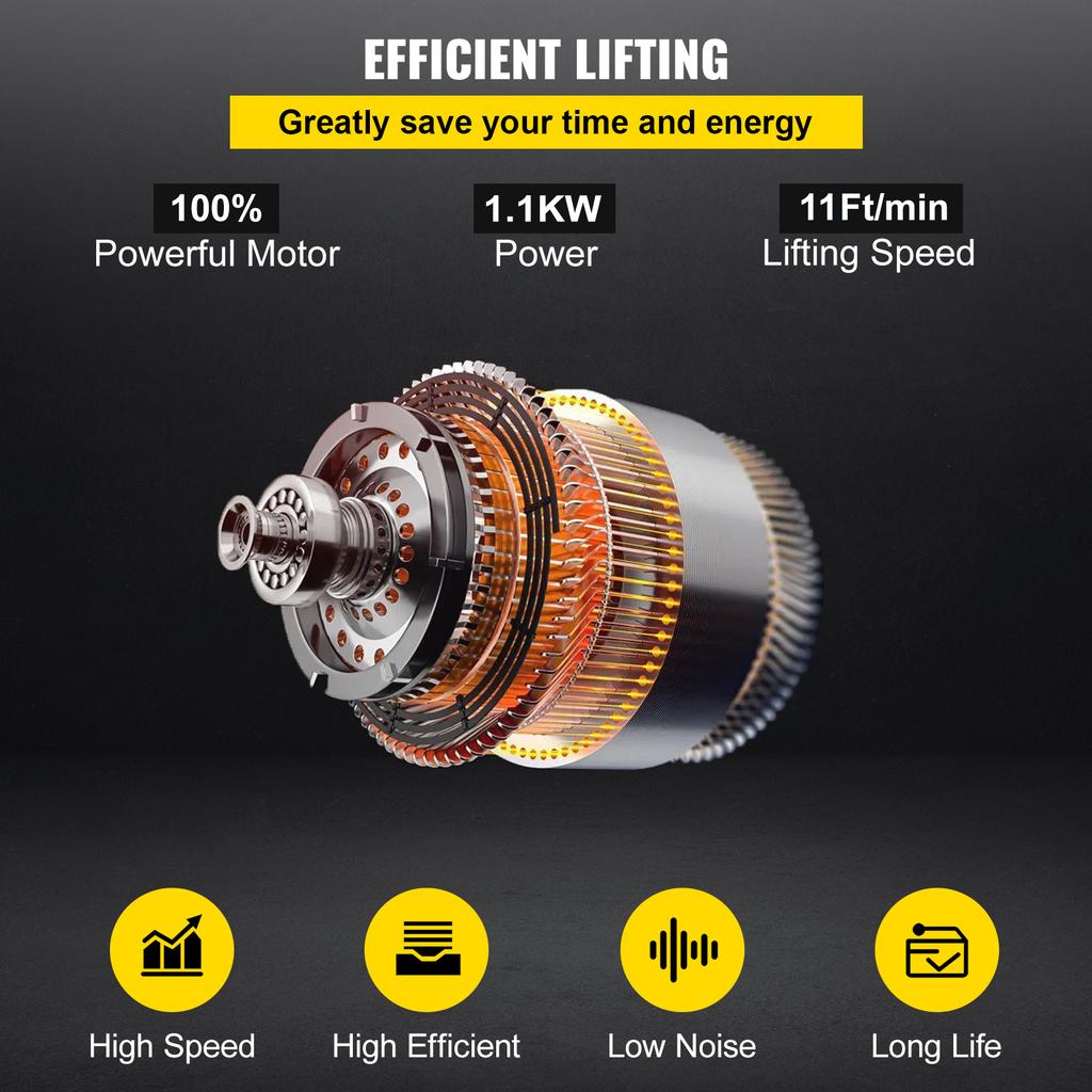 SucceBuy 2200Lbs Electric Chain Hoist 11 ft/min Single Phase Overhead Crane with G80 Chain Wired Control for Garage Lifting